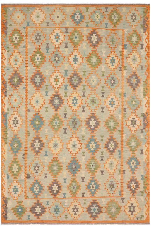 Flat Weave Kilim Antique Navaho Vintage handmade Geometric Kilim Blue Gray Hand-Woven Rectangle 100% Wool Area Rug 8x10