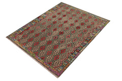 Flat Weave Kilim Antique Navaho Vintage handmade Geometric Kilim Green Red Hand-Woven Rectangle 100% Wool Area Rug 3x6