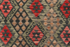 Flat Weave Kilim Antique Navaho Vintage handmade Geometric Kilim Green Red Hand-Woven Rectangle 100% Wool Area Rug 3x6