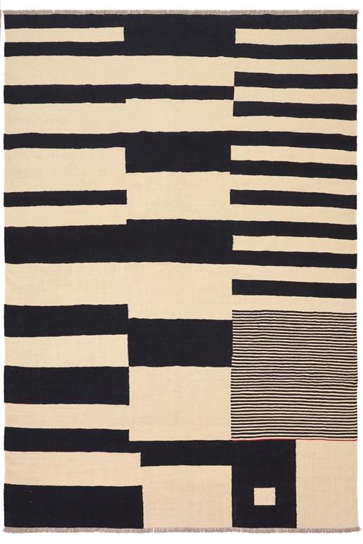 Flat Weave Kilim Antique Navaho Vintage handmade Modern Kilim Beige Black Hand-Woven Rectangle 100% Wool Area Rug 8x10