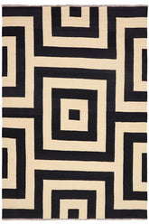 Flat Weave Kilim Antique Navaho Vintage handmade Modern Kilim Beige Black Hand-Woven Rectangle 100% Wool Area Rug 8x10