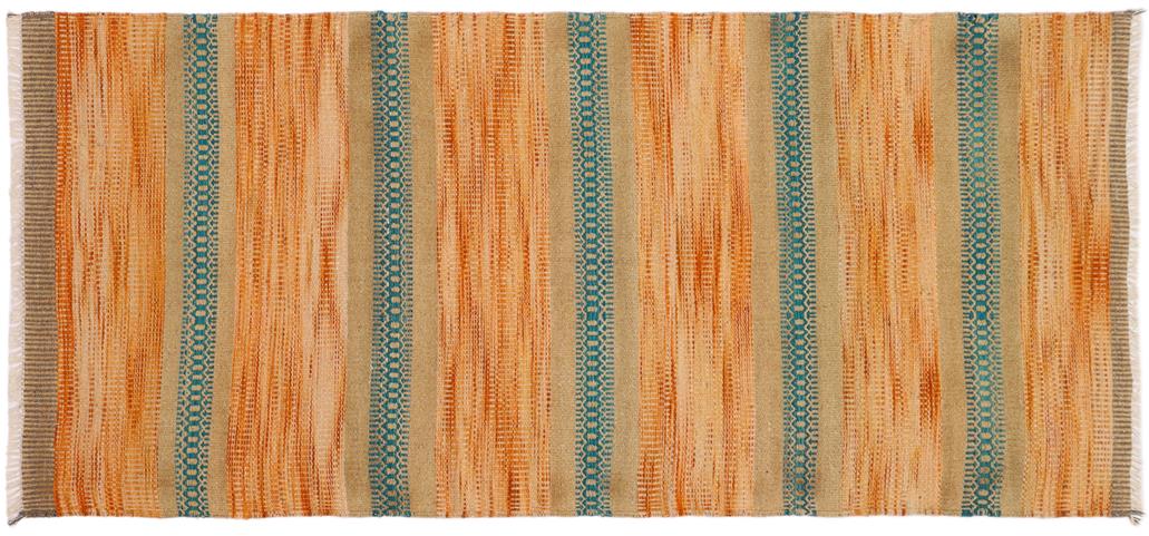 Flat Weave Kilim Antique Navaho Vintage handmade Modern Kilim Orange Blue Hand-Woven Runner 100% Wool Area Rug 3x7