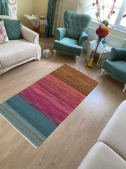 Flat Weave Kilim Antique Navaho Vintage handmade Modern Kilim Blue Gray Hand-Woven Runner 100% Wool Area Rug 3x7