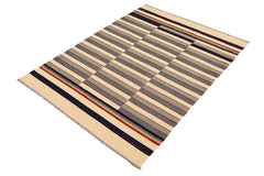 Flat Weave Kilim Antique Navaho Vintage handmade Modern Kilim Gray Beige Hand-Woven Rectangle 100% Wool Area Rug 6x8