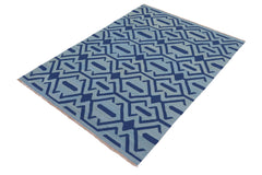 handmade Modern Kilim Blue Blue Hand-Woven RECTANGLE 100% WOOL area rug 4' x 6'