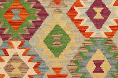 Flat Weave Kilim Antique Navaho Vintage handmade Geometric Kilim Blue Rust Hand-Woven Rectangle 100% Wool Area Rug 4x5