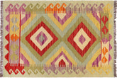 handmade Geometric Kilim Blue Red Hand-Woven RECTANGLE 100% WOOL area rug 2' x 3'