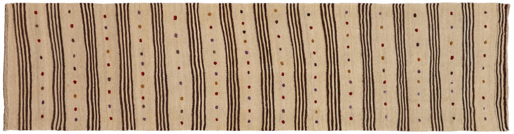 handmade Modern Kilim Brown Red Hand-Woven RUNNER 100% WOOL area rug 3' x 11'
