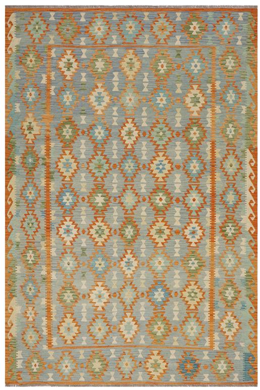 Flat Weave Kilim Antique Navaho Vintage handmade Geometric Kilim Blue Rust Hand-Woven Rectangle 100% Wool Area Rug 8x11