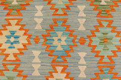 Flat Weave Kilim Antique Navaho Vintage handmade Geometric Kilim Blue Rust Hand-Woven Rectangle 100% Wool Area Rug 8x11
