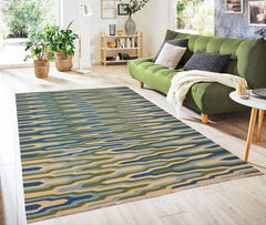 Flat Weave Kilim Antique Navaho Vintage handmade Modern Kilim Blue Beige Hand-Woven Rectangle 100% Wool Area Rug 9x12