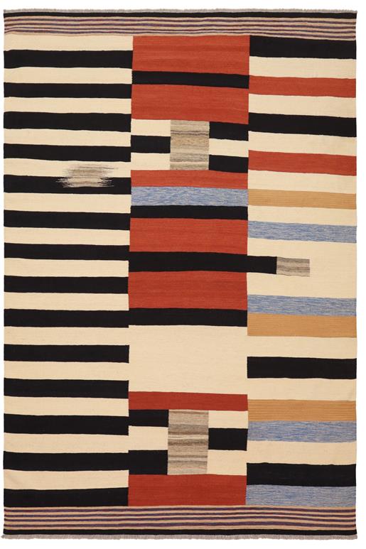 Flat Weave Kilim Antique Navaho Vintage handmade Modern Kilim Rust Blue Hand-Woven Rectangle 100% Wool Area Rug 3x6