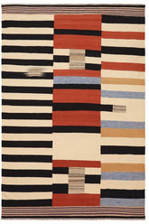 Flat Weave Kilim Antique Navaho Vintage handmade Modern Kilim Rust Blue Hand-Woven Rectangle 100% Wool Area Rug 3x6