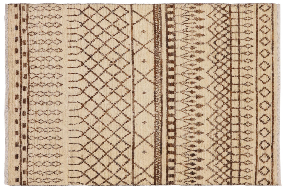 handmade Geometric Moroccan Beige Brown Hand Knotted RECTANGLE 100% WOOL area rug 5' x 8'