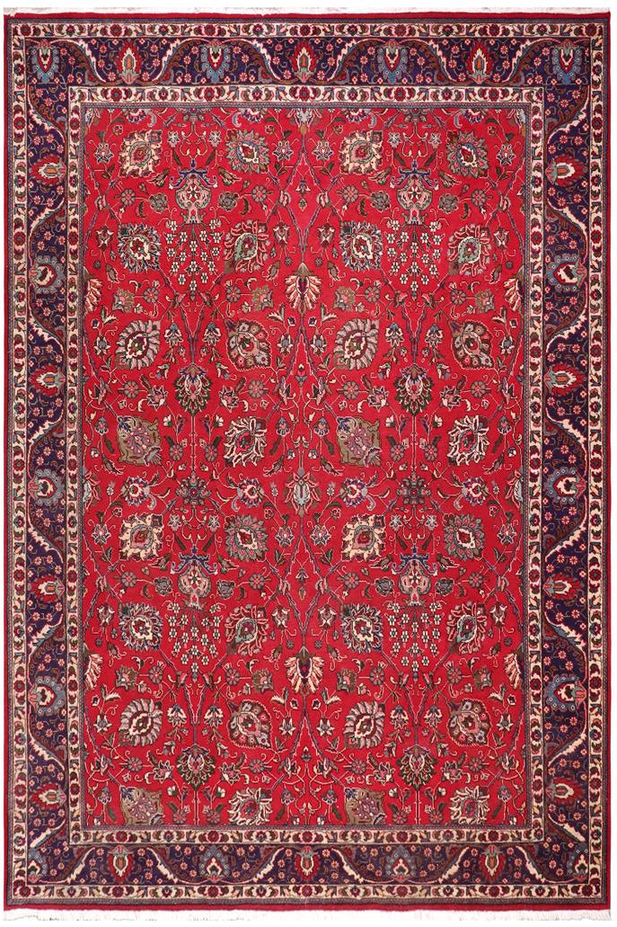handmade Traditional Tabriz Red Blue Hand Knotted RECTANGLE 100% Wool Pile area rug 10x12