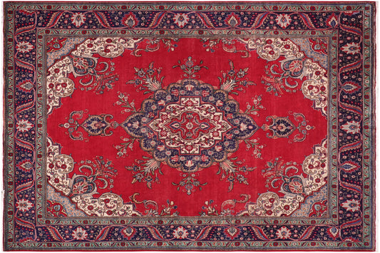 handmade Vintage Tabriz Red Blue Hand Knotted RECTANGLE 100% WOOL area rug 10' x 13'