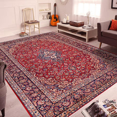 handmade Traditional Kashan Red Blue Hand Knotted RECTANGLE 100% Wool Pile area rug 9x14