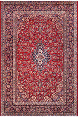 handmade Traditional Kashan Red Blue Hand Knotted RECTANGLE 100% Wool Pile area rug 9x14
