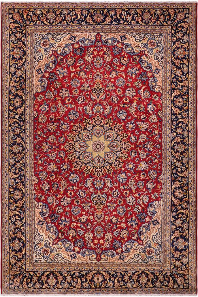 handmade Traditional Kashan Red Blue Hand Knotted RECTANGLE 100% Wool Pile area rug 10x13