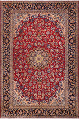 handmade Traditional Kashan Red Blue Hand Knotted RECTANGLE 100% Wool Pile area rug 10x13