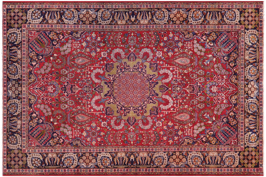 handmade Vintage Tabriz Red Blue Hand Knotted RECTANGLE 100% WOOL area rug 9' x 12'