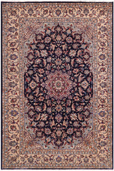 handmade Traditional Kashan Blue Beige Hand Knotted RECTANGLE 100% Wool Pile area rug 8x13