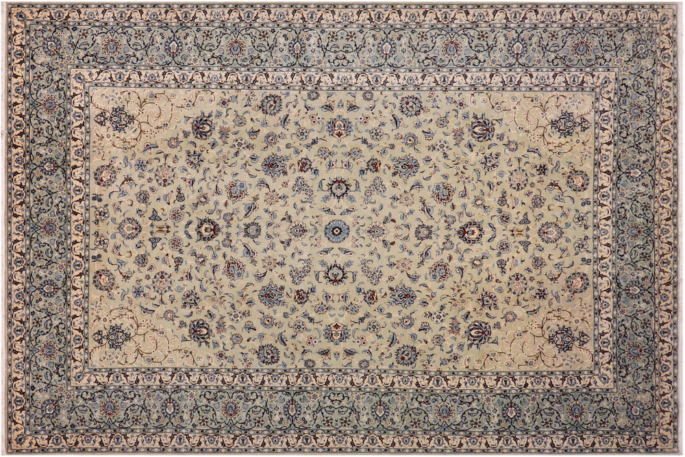 handmade Traditional Nahin Green Blue Hand Knotted RECTANGLE 100% WOOL area rug 10 x 14