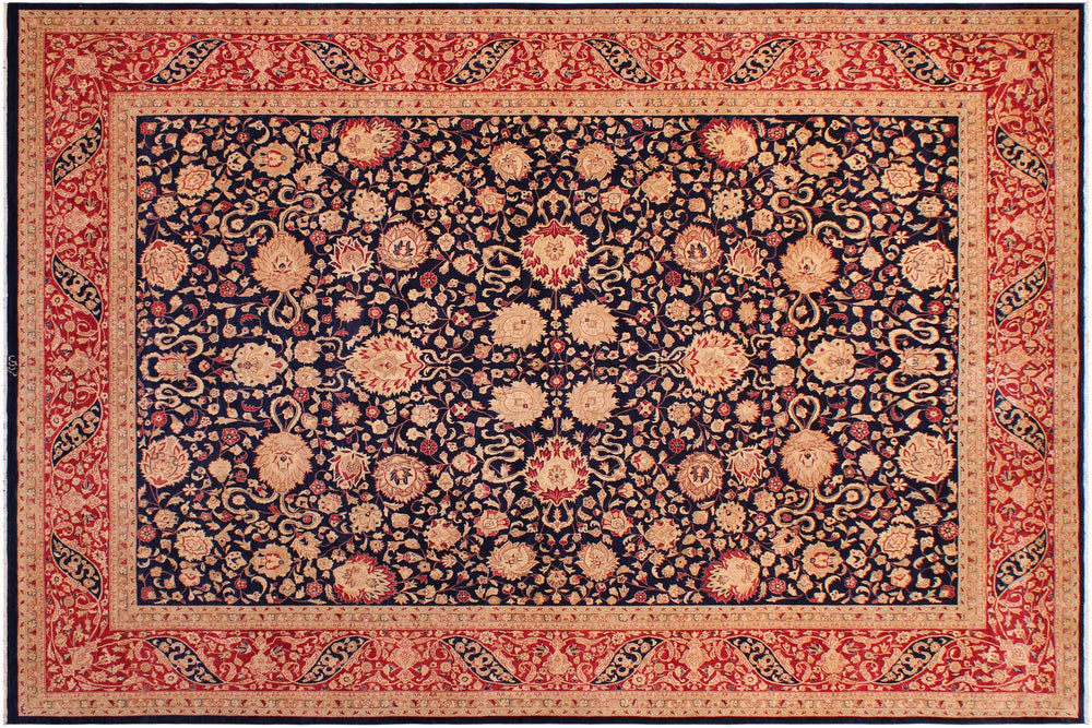 handmade Transitional Kashan Blue Red Hand Knotted RECTANGLE 100% WOOL area rug 9x12