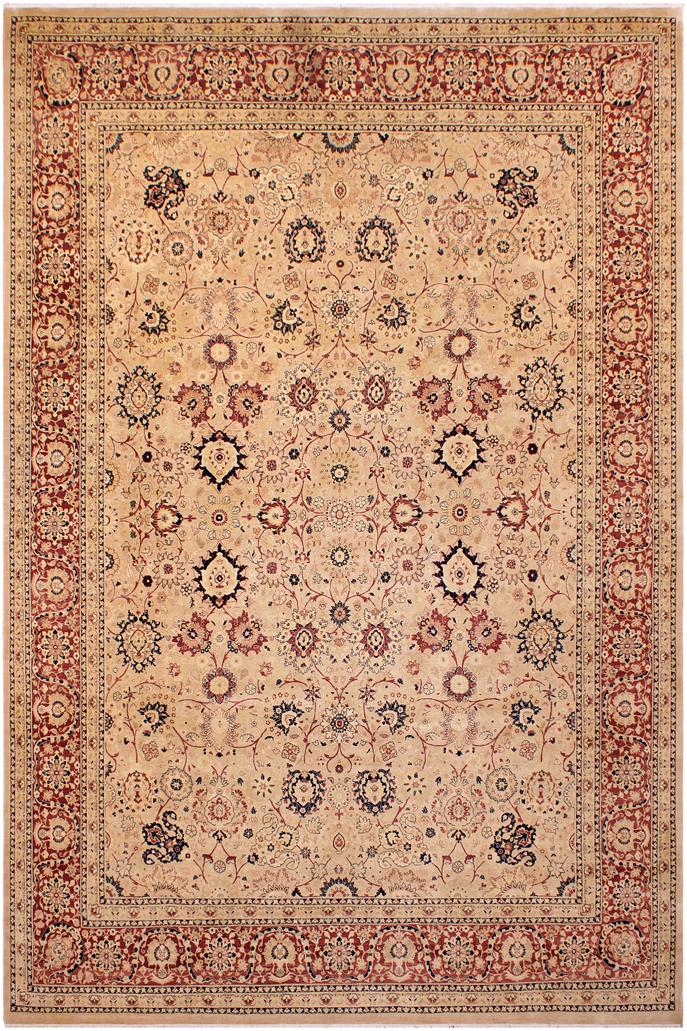 Traditional Tabriz Goldie Beige Red Hand Knotted Area rugs 9 x 12