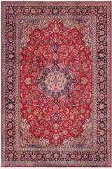 handmade Traditional Kashan Red Blue Hand Knotted RECTANGLE 100% Wool Pile area rug 10x13