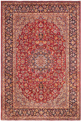 handmade Traditional Kashan Red Blue Hand Knotted RECTANGLE 100% Wool Pile area rug 10x12