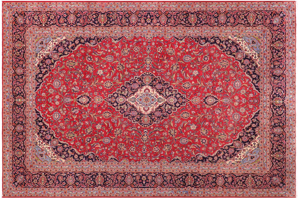 handmade Traditional Kashan Red Blue Hand Knotted RECTANGLE 100% WOOL area rug 10 x 13
