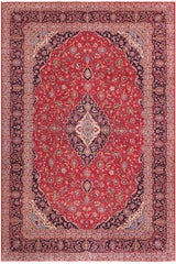 handmade Traditional Kashan Red Blue Hand Knotted RECTANGLE 100% Wool Pile area rug 10x13