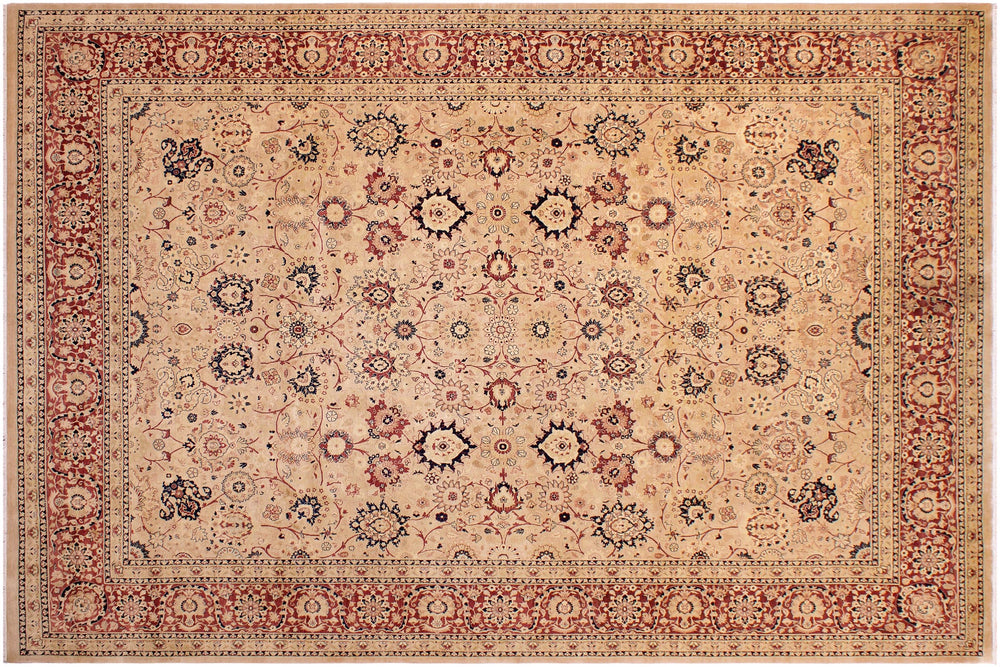 handmade Transitional Tabriz Beige Red Hand Knotted RECTANGLE 100% WOOL area rug 9x12