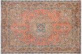 handmade Vintage Kashan Peach Brown Hand Knotted RECTANGLE 100% WOOL area rug 8' x 11'