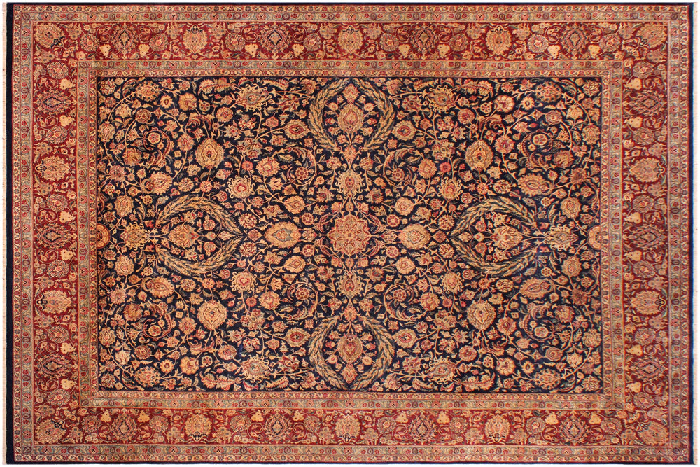 handmade Traditional Dabir Blue Maroon Hand Knotted RECTANGLE 100% WOOL area rug 9x12