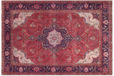 handmade Vintage Kashan Red Blue Hand Knotted RECTANGLE 100% WOOL area rug 7' x 10'