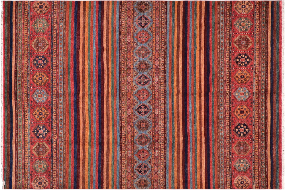 handmade Geometric Kurjean Red Blue Hand Knotted RECTANGLE 100% WOOL area rug 9x12