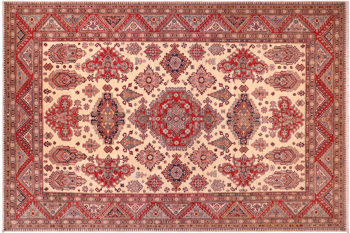 9x12 hand knotted Super Kazak wool rug in ivory and red - Southwestern Super Kazak Adyson