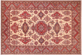 handmade Geometric Super Kazak Ivory Red Hand Knotted RECTANGLE 100% WOOL area rug 9' x 12'