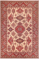 handmade Geometric Super Kazak Ivory Red Hand Knotted RECTANGLE 100% WOOL area rug 9 x 12