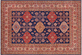 handmade Geometric Super Kazak Blue Beige Hand Knotted RECTANGLE 100% WOOL area rug 8' x 10'