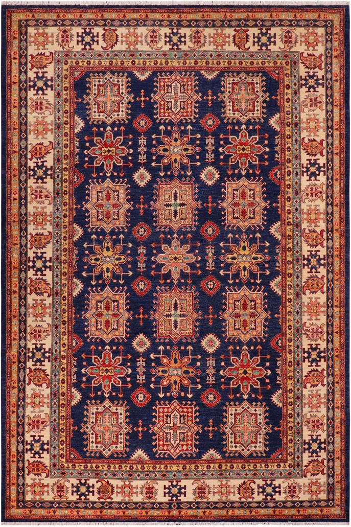handmade Geometric Super Kazak Blue Beige Hand Knotted RECTANGLE 100% WOOL area rug 8 x 10
