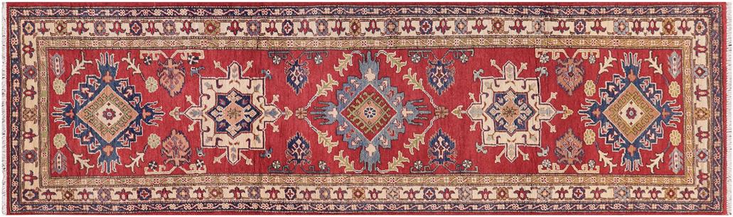handmade Geometric Kazak Red Beige Hand Knotted RUNNER 100% WOOL area rug 3x10