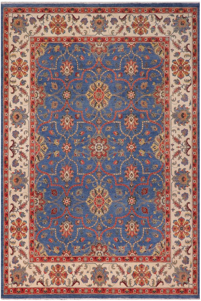 handmade Geometric Kazak Blue Beige Hand Knotted RECTANGLE 100% WOOL area rug 11' x 14'
