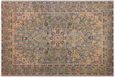 handmade Vintage Kashan Green Blue Hand Knotted RECTANGLE 100% WOOL area rug 10' x 13'
