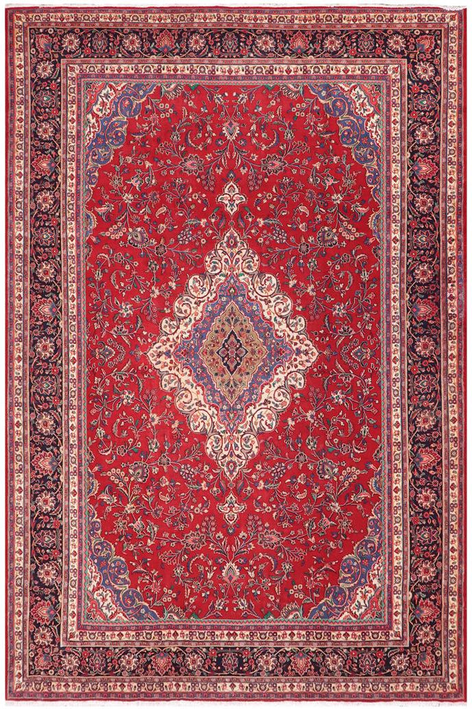 handmade Traditional Kashan Red Blue Hand Knotted RECTANGLE 100% Wool Pile area rug 10x14