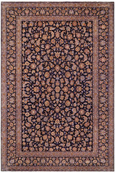 handmade Traditional Kashan Blue Gold Hand Knotted RECTANGLE 100% Wool Pile area rug 10x14