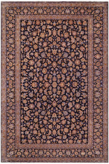 handmade Traditional Kashan Blue Gold Hand Knotted RECTANGLE 100% Wool Pile area rug 10x14