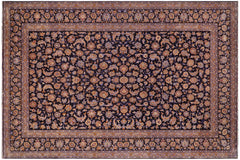 handmade Traditional Kashan Blue Gold Hand Knotted RECTANGLE 100% WOOL area rug 10 x 14